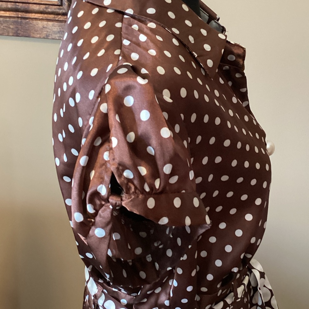 Amanda Lane Chocolate Brown Polka Dot Midi Dress Size 10 - Picture 4 of 6